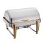 Winco 101A, 8-Quart Full Size Virtuoso Oblong Roll Top Chafer with Gold Accents