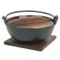 Thunder Group IRPA001, 24 Oz 5.75x2-inch Cast Iron Nabemono Noodle Bowl with 3-inch Handle and Wooden Lid, EA