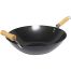 Thunder Group TF002, 14x5-inch Carbon Steel Non-Stick Coating Wok with 7-inch Wooden Handle and 2-inch Wooden Helper Handle, EA