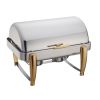 Winco 101A, 8-Quart Full Size Virtuoso Oblong Roll Top Chafer with Gold Accents