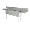 Omcan 22117, 18x18x11-inch 3-Compartment Stainless Steel Sink with Left and Right Drain Boards