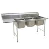 Eagle Group 414-24-3-24L, Stainless Steel Commercial Compartment Sink with Three 24-Inch Bowls and Left Side 24-Inch Drainboard, NSF