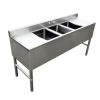 Omcan 44627, 10x14x10-inch 3-Compartment Stainless Steel Underbar Sink with Left and Right Drain Boards
