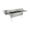 L&J LJ1821-3RL 18x21-inch Stainless Steel 3-Compartment Sink with Both-Side Drainboards