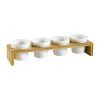 C.A.C. PTW-4, Four 5 Oz Porcelain Round Bowls with 15.75-Inch Rectangular Bamboo Stand, 12-Set/CS