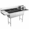 Prepline XS3C-1416-LR, 66-inch 3-Compartment Commercial Sink with Left and Right Drainboards, 14x16-inch Bowls