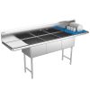 Prepline XS3C-1818-LR, 90-inch 3-Compartment Commercial Sink with Left and Right Drainboards, 18x18-inch Bowls