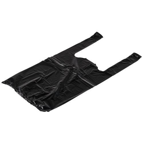 Rainbow 1/10B-1500, 1/10-Size Black Plastic T-Shirt Shopping Bags, Small, 1500/CS