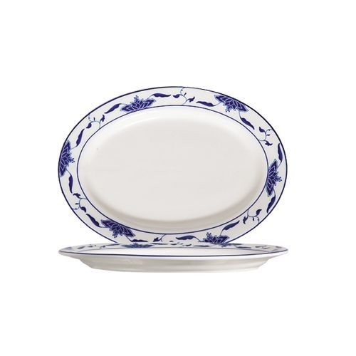 C.A.C. 103-41, 14-Inch Blue Lotus Porcelain Oval Platter, DZ