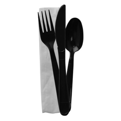 Fineline Settings 17CKFSKPP.BK, ReForm Wrapped Polypropylene Black Cutlery Kit (Fork, Spoon, Knife, Napkin), 250/CS