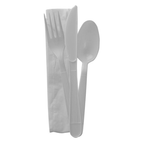 Fineline Settings 17CKFSKPP.WH, ReForm Wrapped Polypropylene White Cutlery Kit (Fork, Spoon, Knife, Napkin), 250/CS