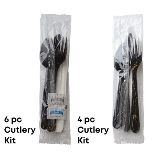 Fineline Settings 17CKFSKPPSP.BK, 8-inch ReForm Wrapped Polypropylene Black Cutlery Kit (Fork, Spoon, Knife, Napkin, Salt&Pepper), 250/CS