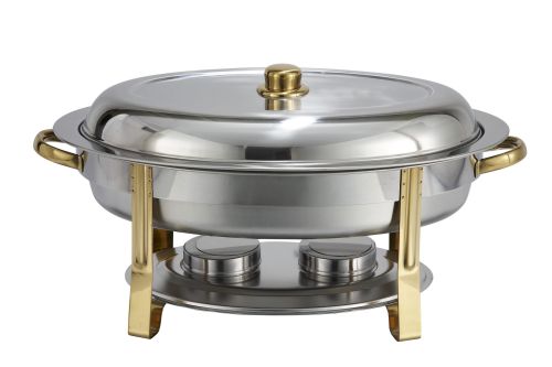Winco 202, 6-Quart Gold-Accented Stainless Steel Oval Chafer