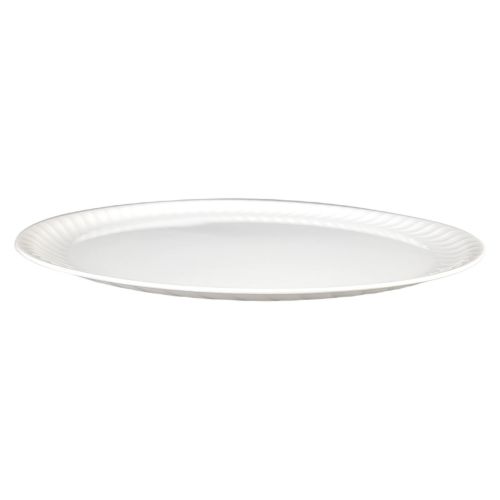CLOSEOUT - 18-Inch White Plastic Scalloped Serving Tray, 25/CS