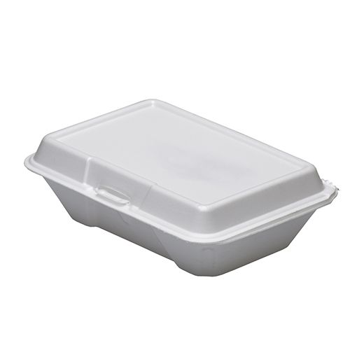 Dart 205HT1, 9x6x3-Inch Performer White Single Compartment Foam Container with a Removable Hinged Lid, 200/CS