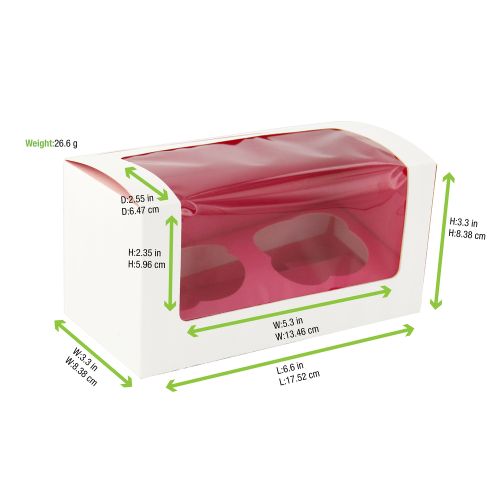 PacknWood 209BCKF2, 6.6x3.3x3.3-Inch Pink Cupcake Box with Window, 100/CS