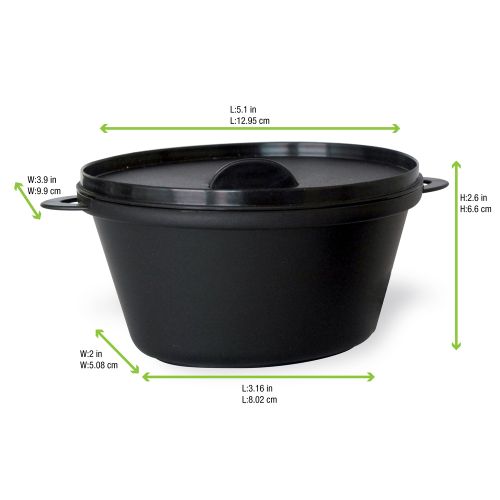 PacknWood 209MBCOC350, 5.1x3.9x2.6-Inch 12 Oz Small Black Casserole Dish with Lid, 144/CS