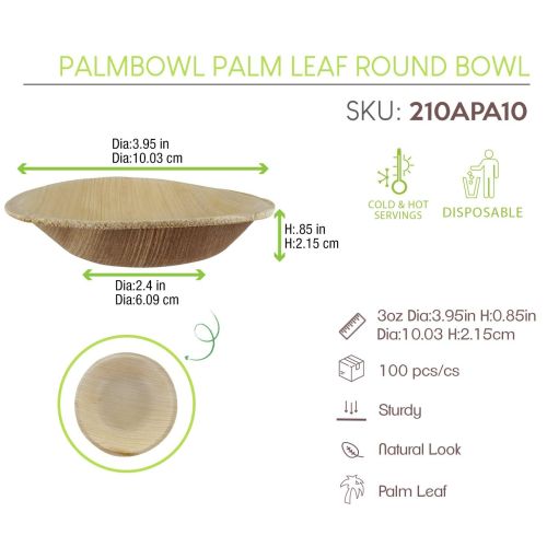 PacknWood 210APA10, 3 Oz Palm Leaf Round Bowl, 100/CS