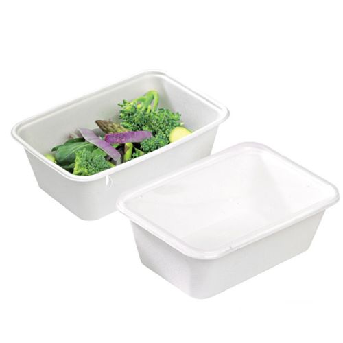 PacknWood 210APUREC750, 25-Oz Eco Rec Rectangular Sugarcane Salad Bowl, White, 250/CS