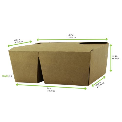 PacknWood 210B2C88K, 6.7x5.4x2.5-Inch 2-Compartment Kraft Cardboard Meal Box, 200/CS