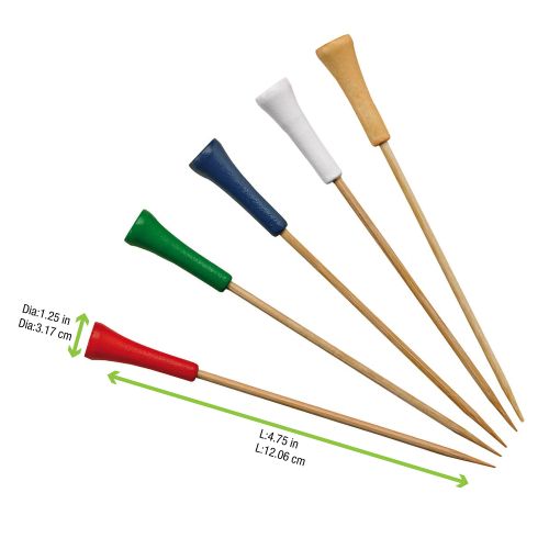 PacknWood 210BBGOLF12, 4.75-Inch Bamboo Golf Tee Skewers (Assorted Colors), 1000/CS
