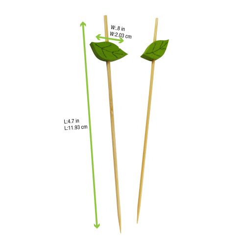 PacknWood 210BBLEAF12, 4.7-Inch Bamboo Skewers with Wooden Leaf, 1000/CS