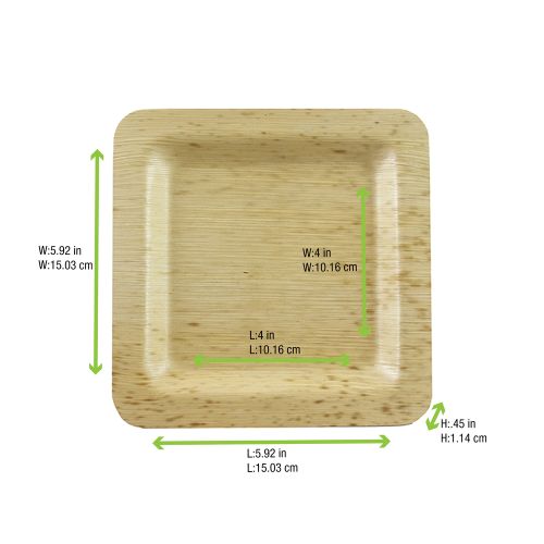 PacknWood 210BBOUA15, 6x6-inch Square Bamboo Leaf Double Layer Plate, 100/PK