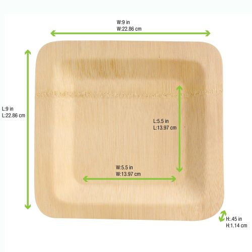 PacknWood 210BVNER9SQ, 9x9-Inch Bamboo Veneer Square Plate, 50/CS