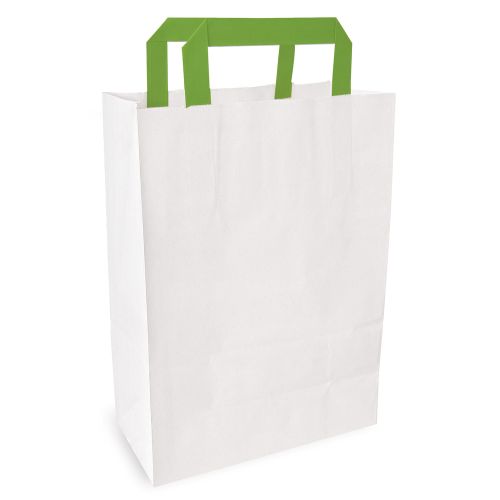 PacknWood 210CAB2518W, 10.15x6.5x11.1-Inch White Paper Bag with Green  Handles, 250/CS | McDonald Paper Supplies