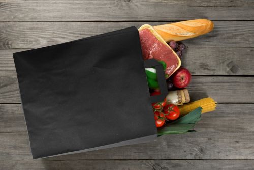 PacknWood 210CABABYN, 6.95x3.5x8.9-Inch Black Paper Bag with Handles, 500/CS