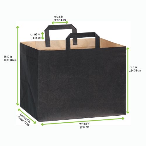 PacknWood 210CABTRN, 9.6x12.6x8.5-Inch Large Black Paper Bag with Handles, 250/CS