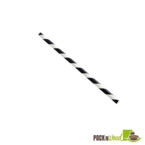 PacknWood 210CHP14BLACK, 8.3x0.2-inch Black Striped Wax Coated Paper Straws, 500/CS (Discontinued)