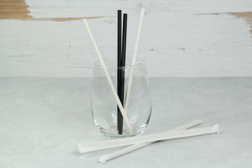 PacknWood 210CHP19FBLK, 7.75x0.23-Inch Solid Black Paper Straws - Unwrapped, 3000/CS