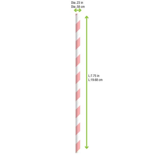 PacknWood 210CHP19PINKW, 7.75x0.23-Inch Pink & White Striped Paper Straws - Wrapped, 3000/CS
