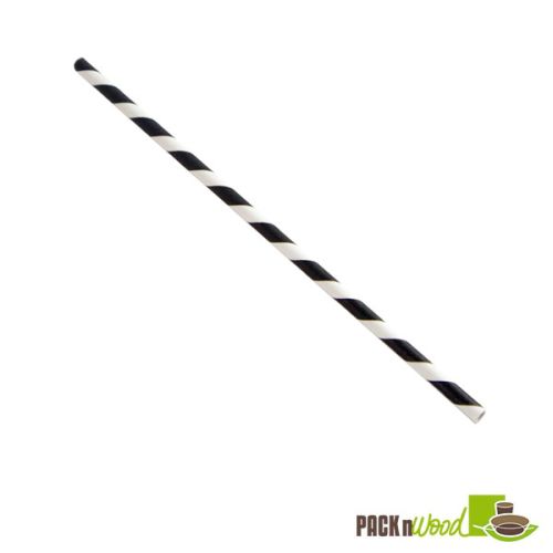 PacknWood 210CHP19BLACK 7.75x0.2-inch Black Striped Wax Coated Paper Straws, 3000/CS