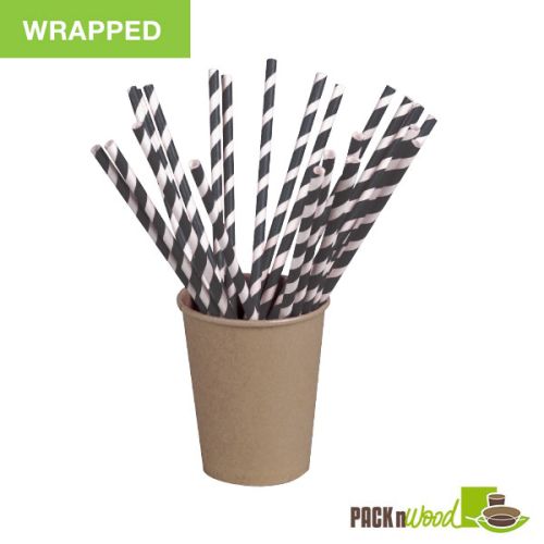 PacknWood 210CHP19BLKW-X 5.7x0.2-inch Black Striped Wax Coated Wrapped Paper  Straws, 500/CS | McDonald Paper Supplies