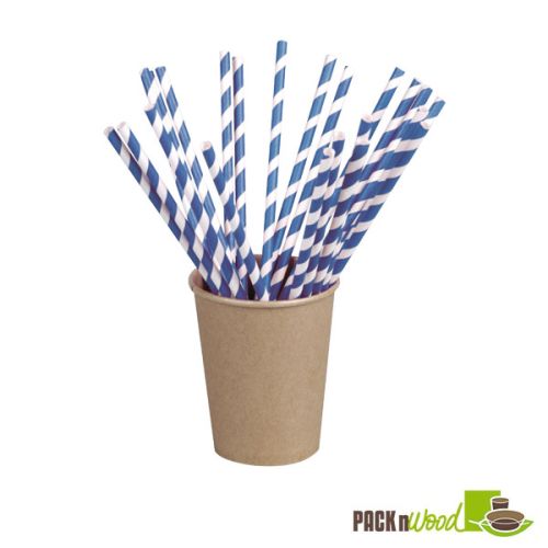 PacknWood 210CHP19BLUE-X 7.75x0.2-inch Blue Striped Wax Coated Paper Straws, 500/CS