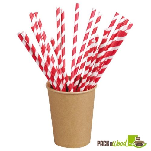 PacknWood 210CHP21EMBR, 8.3x0.2-inch Red Striped Wax Coated Wrapped Paper Straws, 6000/CS (Discontinued)