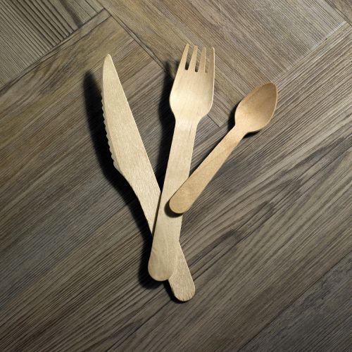 PacknWood 210COUVB3K, 7.8-Inch Wooden Cutlery 3/1 kit (Knife + Fork + Spoon), 250/CS