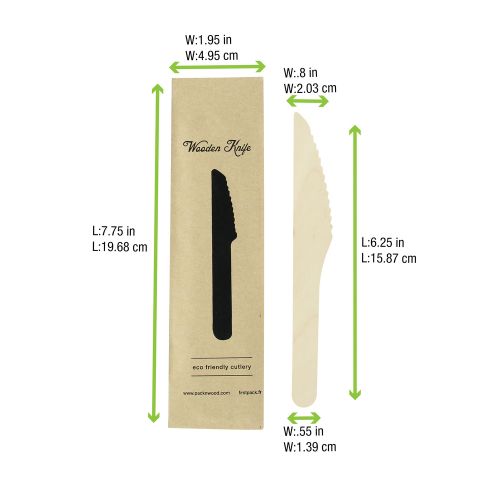 PacknWood 210CVB2W, 7.75x1.95-Inch Wrapped Wooden Knife, 500/CS