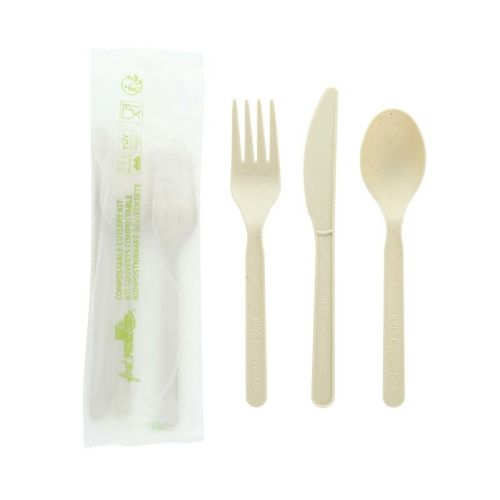 PacknWood 210CVPLK316BB, Bamboo Fiber 3/1 Cutlery Kit with Kraft Bag (Knife, Fork, Spoon, Napkin), 500/CS