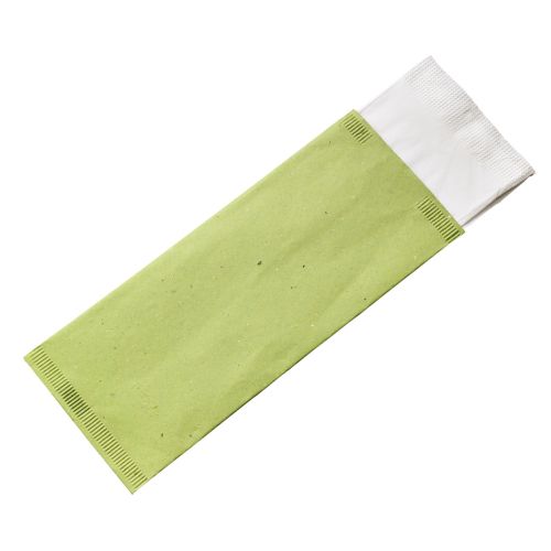PacknWood 210CVPOCV, 4.3x10-Inch Green Cutlery Paper Bag with White Napkin 2-Ply, 500/CS