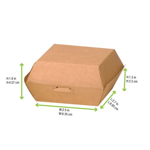 PacknWood 210EATBUK50, 2.8x2.8x2-Inch Kraft Mini Hamburger Clamshell Takeout Box, 500/CS