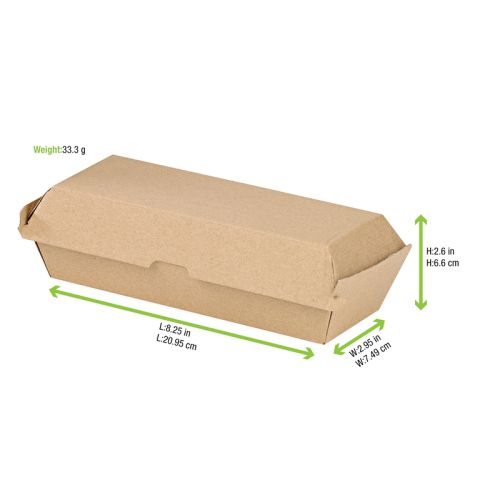 PacknWood 210EATDOG241K, 8.25x2.95x2.6-Inch Kraft Corrugated Hot Dog Clamshell Take Out Box, 200/CS