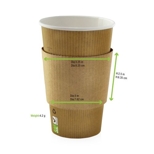 PacknWood 210GBAG16, 3.2-Inch Dia x 2.5-Inch High Coffee Cup Sleeve for 12-16-20 oz Cups, 1000/CS