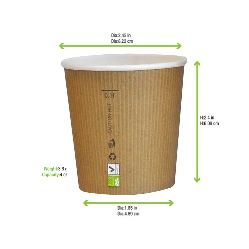 PacknWood 210GCBIO4, 4 Oz Compostable Single Wall Paper Cup, 1000/CS