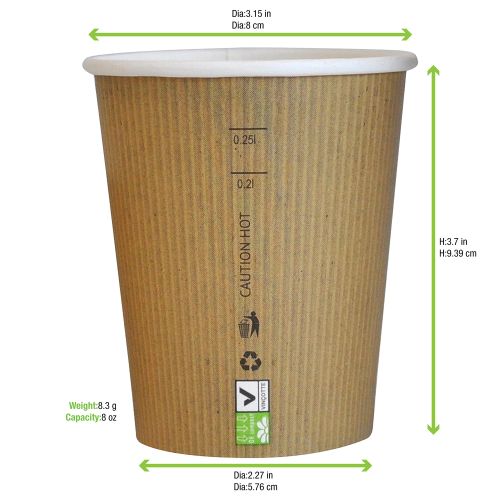 PacknWood 210GCBIO9, 9 Oz Compostable Single Wall Paper Cup, 1000/CS