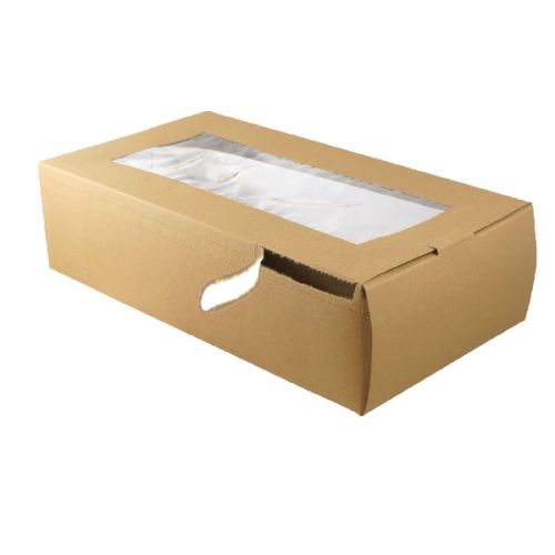 PacknWood 210PLUMLARGE 13.3x7x3.5-inch Rectangular Large Kraft Paper Box with Clear Window, Brown, 50/CS