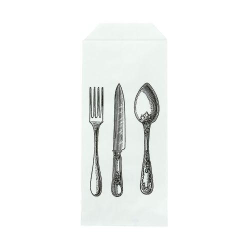 PacknWood 210SACHCV, 8-inch White Paper Bag Cutlery With Logo, 1000/CS