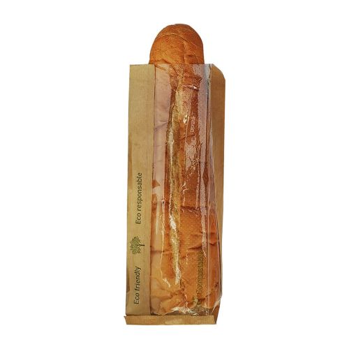 PacknWood 210SACKPLA32, 12-inch Paper Kraft Sandwich Bag with Compostable Window, 500/CS